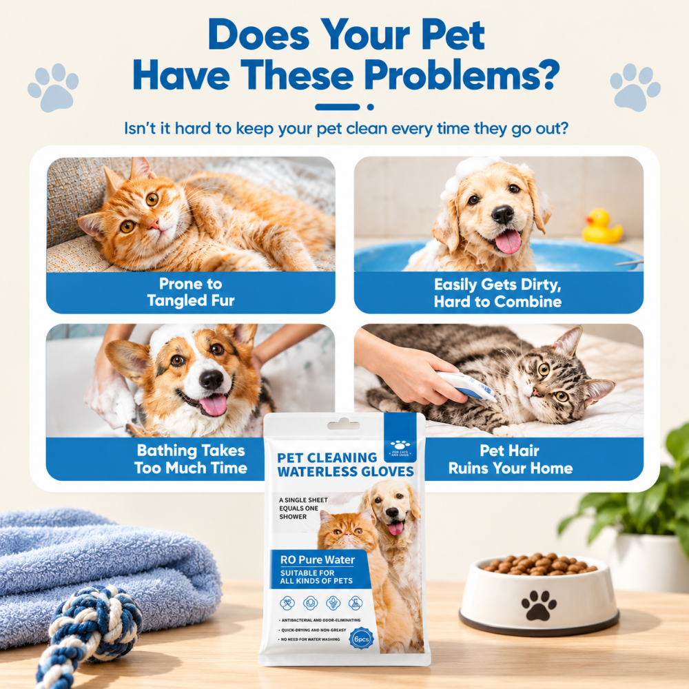 Waterless Pet Cleaning Gloves – No-Rinse, Soft & Disposable for Cats & Dogs