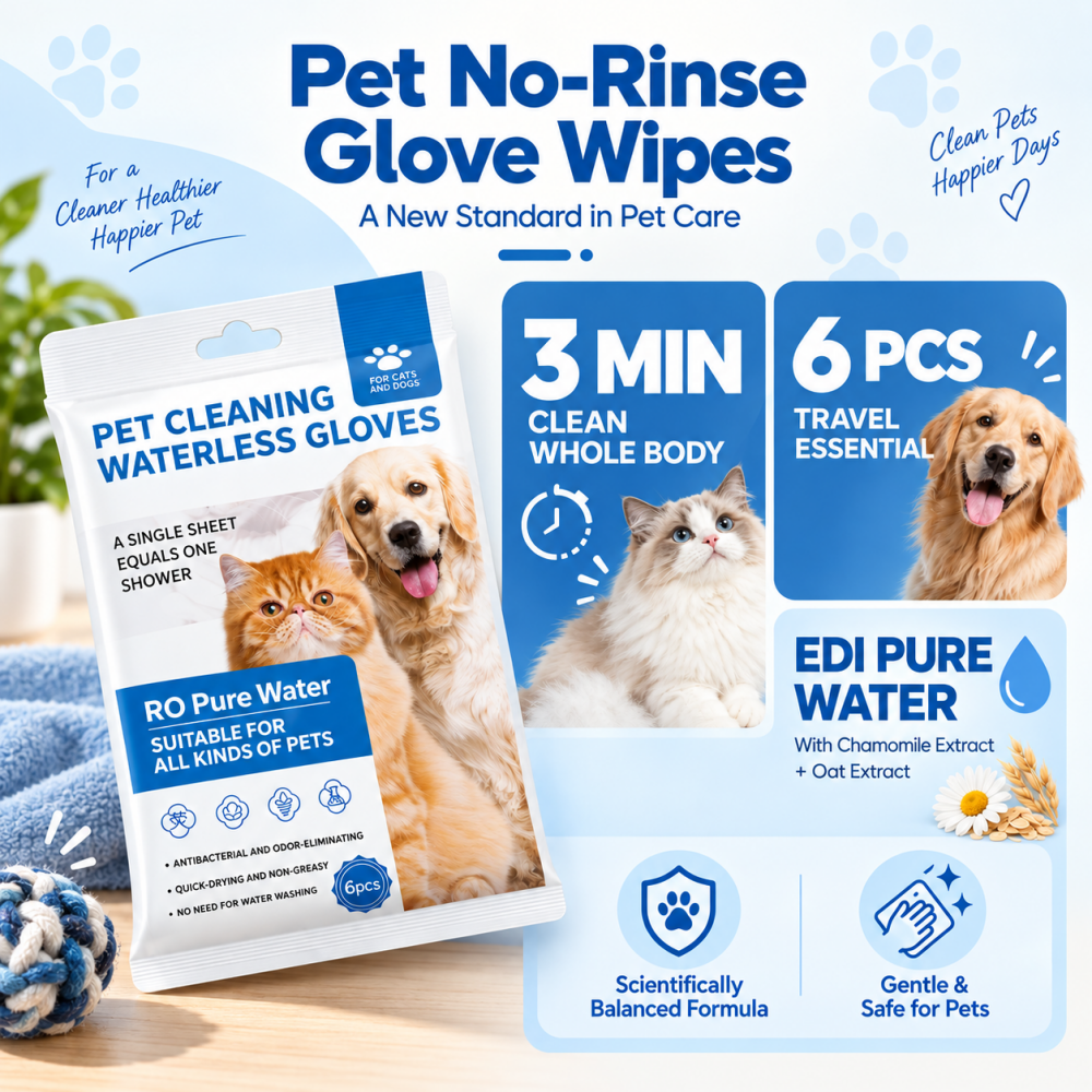 Waterless Pet Cleaning Gloves – No-Rinse, Soft & Disposable for Cats & Dogs