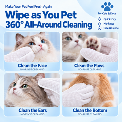 Waterless Pet Cleaning Gloves – No-Rinse, Soft & Disposable for Cats & Dogs