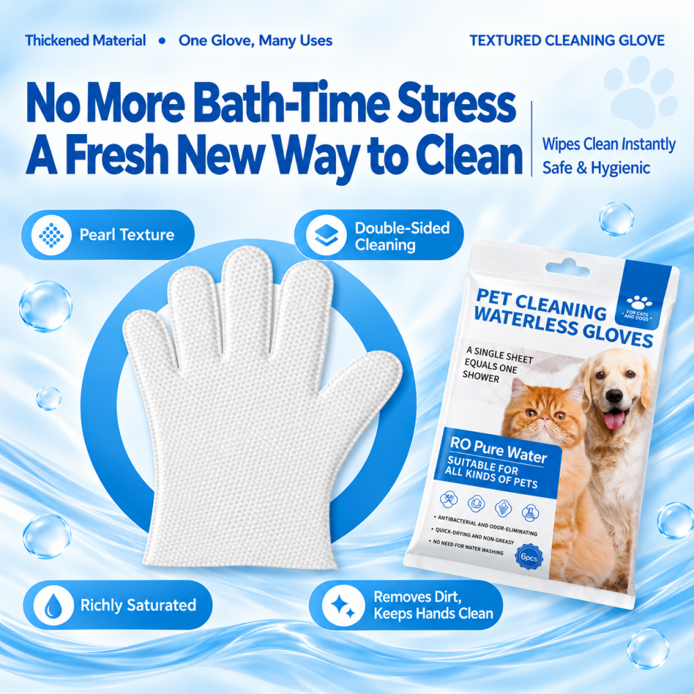 Waterless Pet Cleaning Gloves – No-Rinse, Soft & Disposable for Cats & Dogs