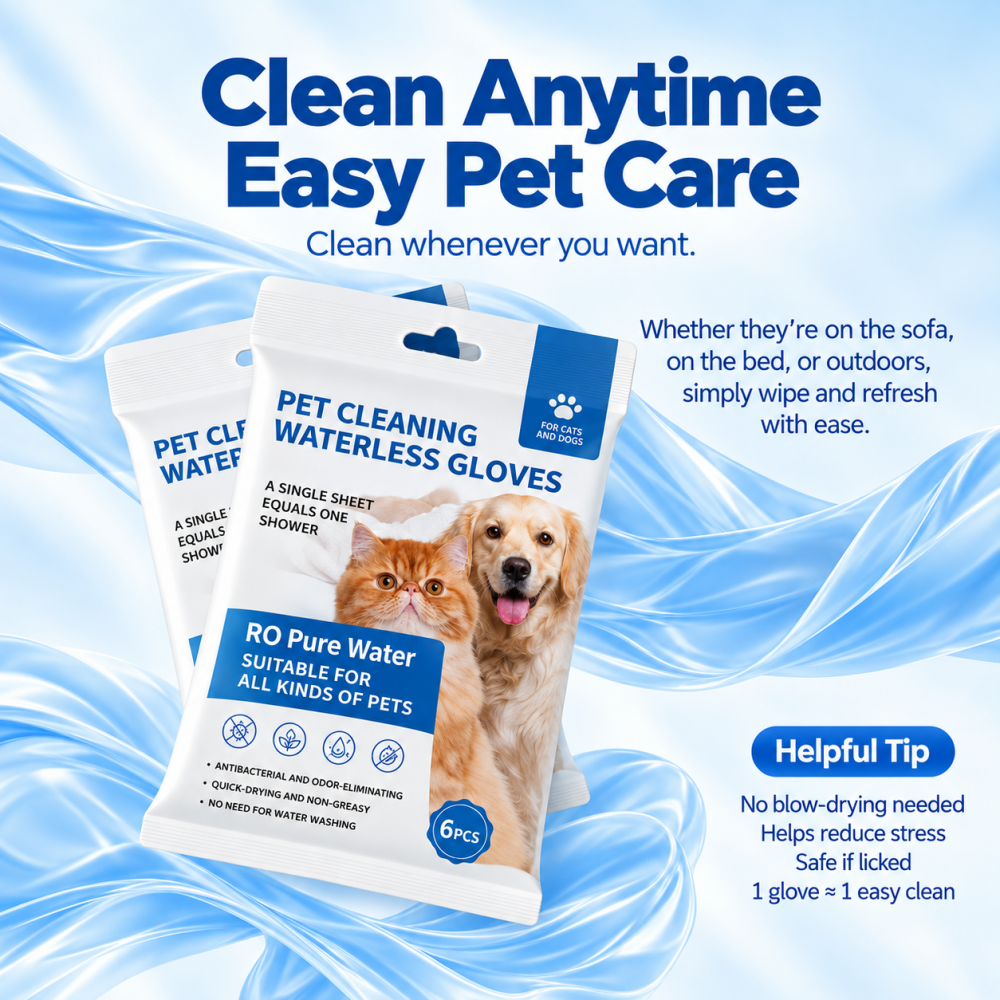 Waterless Pet Cleaning Gloves – No-Rinse, Soft & Disposable for Cats & Dogs