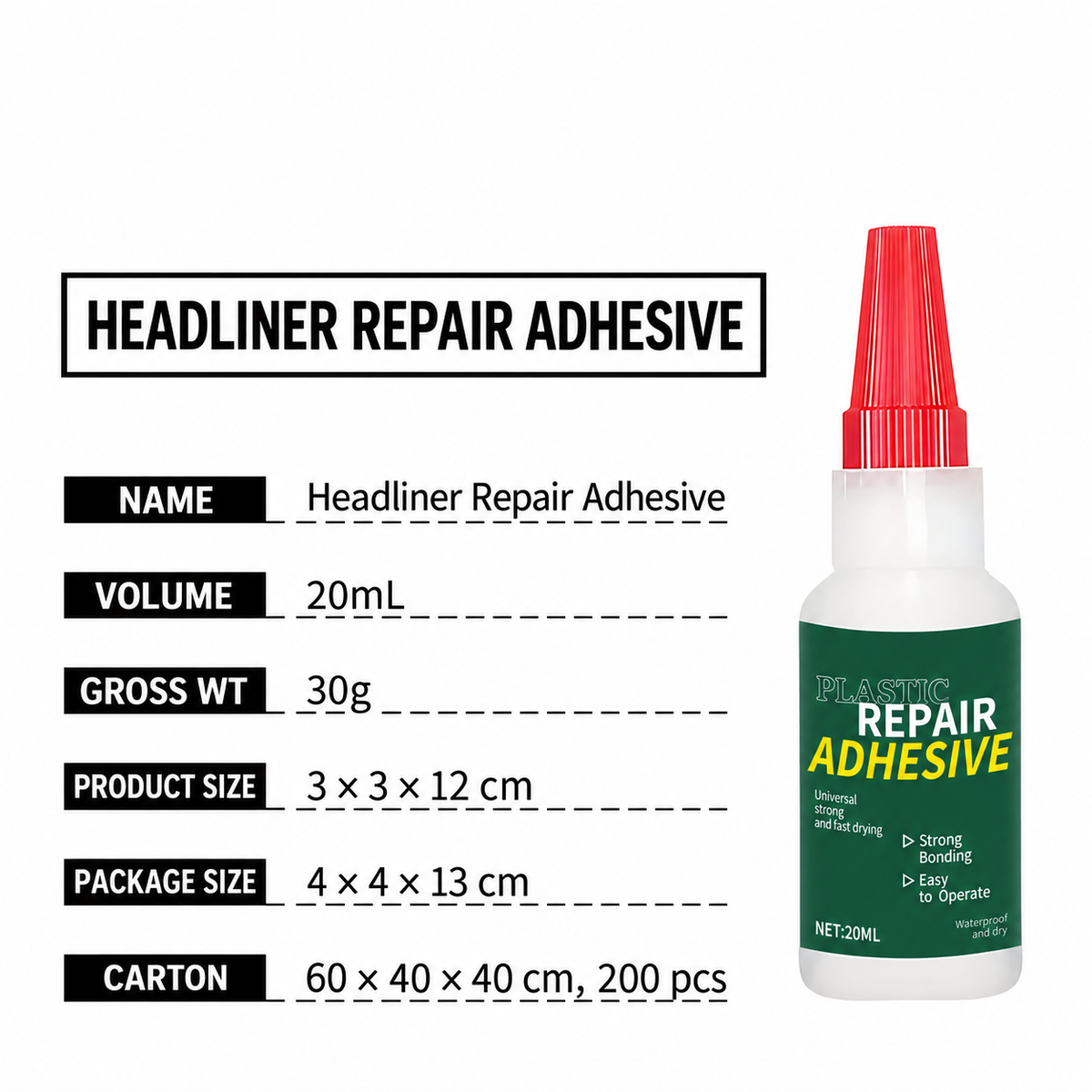 Car Headliner Repair Adhesive | Strong Bond, Anti-Aging & Heat Resistant – 20ml